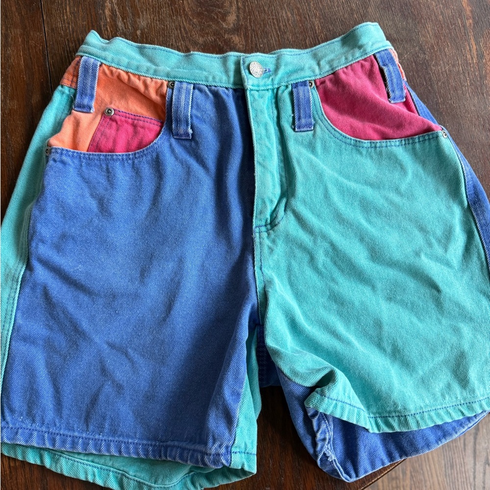 Vintage color block denim shorts